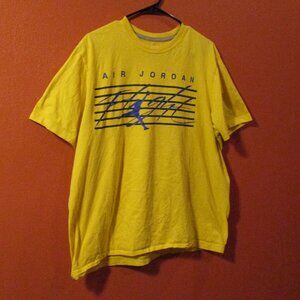 Jordan Air Men X Large Yellow Blue Graphic Short Sleeve Basketball Shirt
